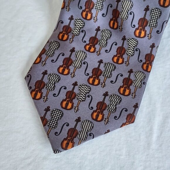 Christian Dior Paris Neck Tie France 100% Silk Instrument Music Cello Print NWT - Picture 2 of 9